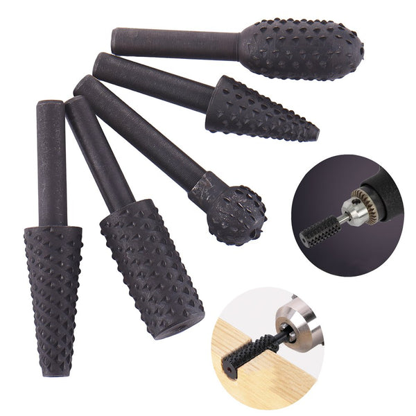 Rotary Drill Bits Set, Wood Carving File Rasp Drill Bit of 5Pcs, 1/4" Shank Tool for Woodworking