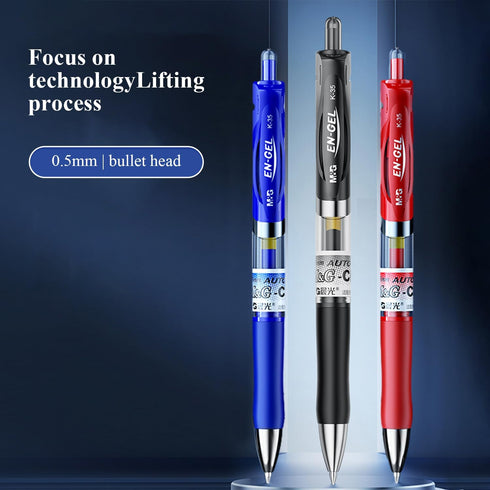 M&G Gel Pens 0.5mm Black Medium Point, 30 PCS Retractable Gel Ink Pens with Premium Ink & Comfort Grip (6 Blue + 3 Red)