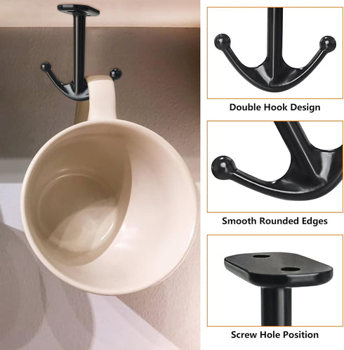 Zinc Alloy Double Prong Ceiling Hooks, 4-Pack Under Shelf Coat Hooks for Hanging Towel Robe Clothes in Bathroom Kitchen