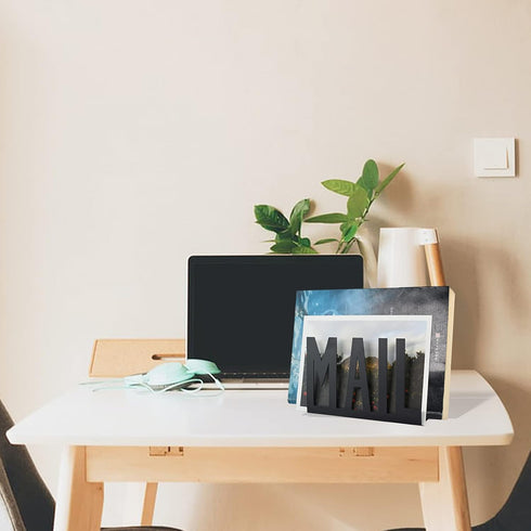 Desktop Letter Holder, Two-Sided Black Metal Cutout Mail Sorter, Envelope Holder for Home Office School