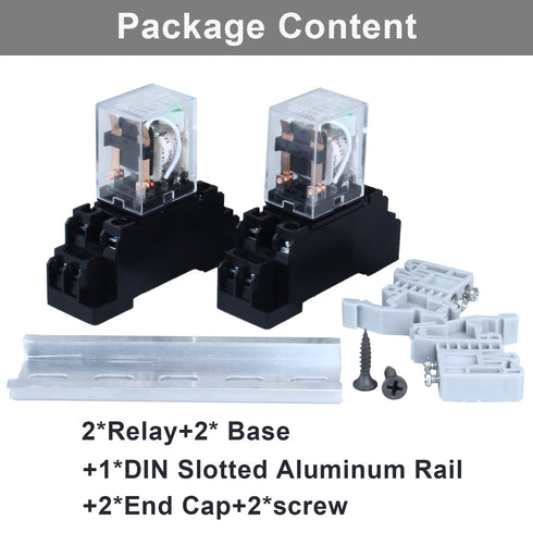 2Pcs HH52P 12VDC 8-Pin 5A Coil Electromagnetic Power Relay - DPDT 2NO+2NC with LED Indicator Light, Base DIN Slotted