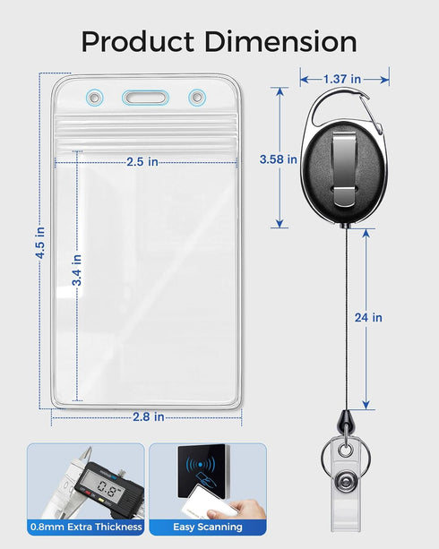 KTRIO ID Badge Holders with Metal Clip and Keyring - Vertical Clear Plastic ID Card Holders, 2 Pack