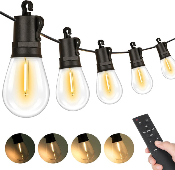LED Outdoor String Lights, 50FT Waterproof Patio Light with Remote & 16
