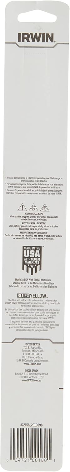 IRWIN Tools Nail-Embedded Wood Cutting Reciprocating Saw Blade, 12-Inch, 6 TPI
