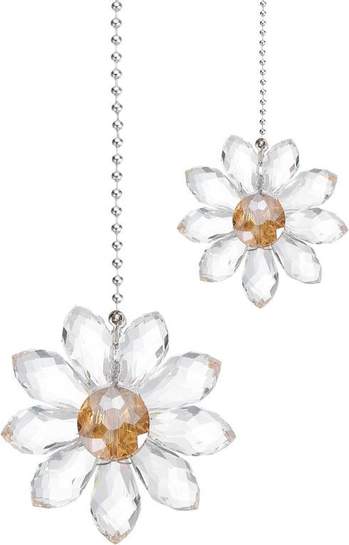 MECCANIXITY 2Pack Ceiling Fan Pull Chain, 24 Inch Decorative Ornaments Crystal Flower