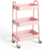 Generic 3 Tier Rolling Cart, Metal Utility Cart with Lockable Wheels - Pink