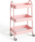 Generic 3 Tier Rolling Cart, Metal Utility Cart with Lockable Wheels - Pink