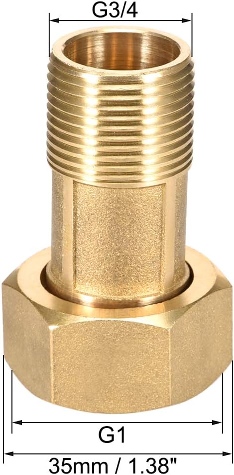 uxcell Brass Pipe Fitting, Hex Nipple, G3/4 Male X G1 Female Threaded Connector, 60mm Length