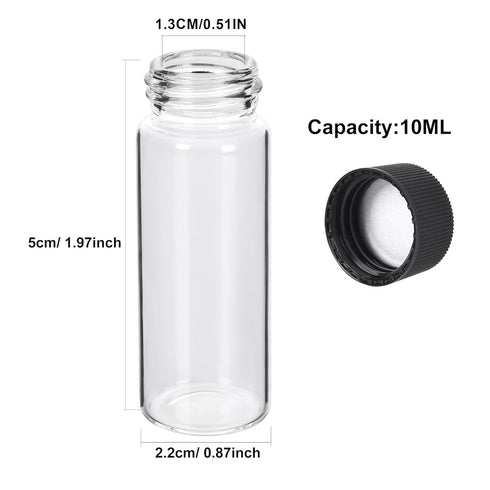 ESHATO 100 Pieces Glass Sample Vial, Small Liquid Sampling Bottle with Black Plastic Screw Caps