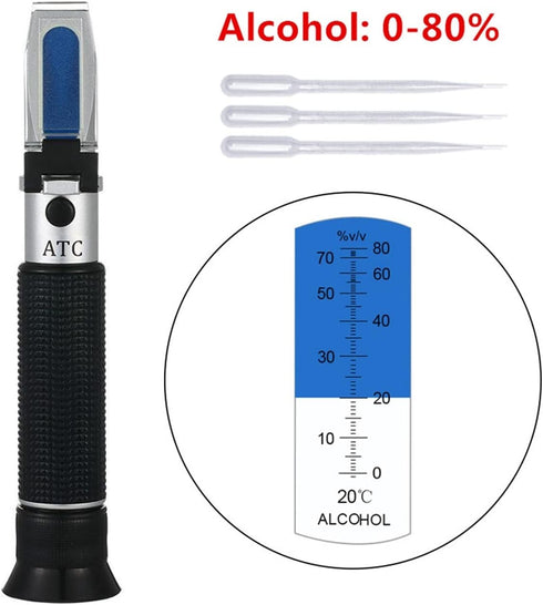VGVGV 0~80% Brix Refractometer, Hand Held Refractometer Alcohol Alcoholometer V/V Liquor Detector Concentration Spirits