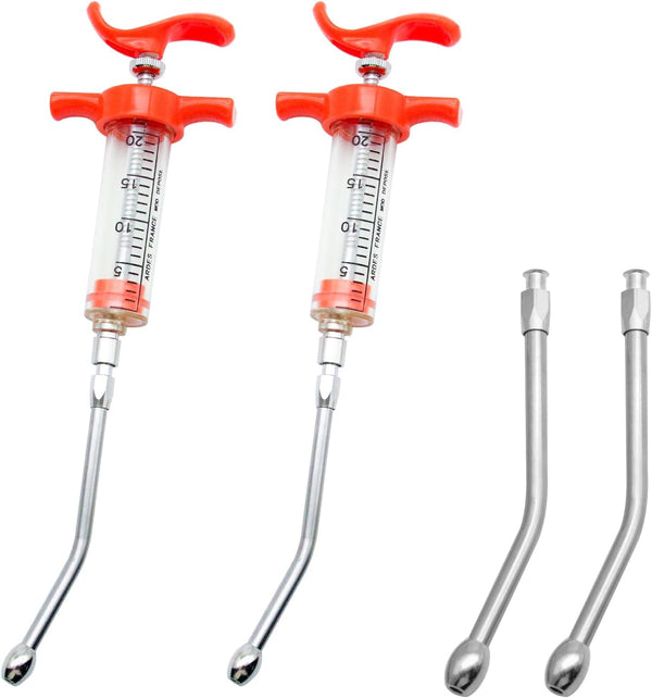2 Pieces Goat Syringe with 4 Drench Nozzle, Adjustable Dosage, Reusable for Sheep, Dog, Goat, Pig, Cat Feeding