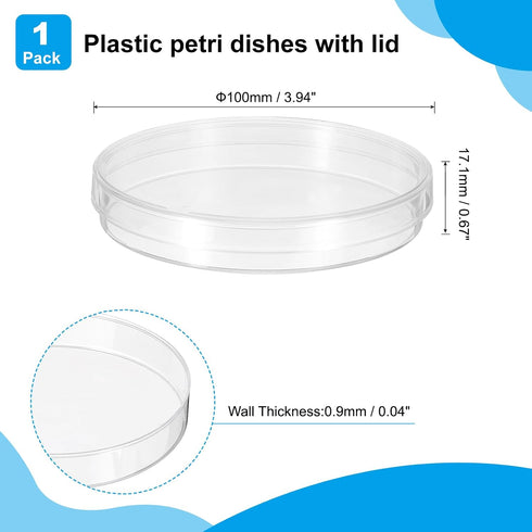 PATIKIL 100mm Plastic Petri Dishes with Lid, Clear Petri Plates for Lab Science Experiment