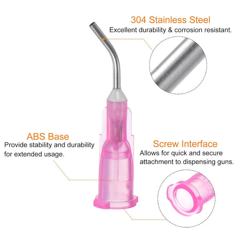 300pcs 18 Gauge Blunt Tip Dispensing Needles, 0.5" Angled Dispenser Needle for Oil or Glue Applicator, Pink