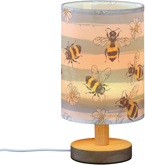 ALAZA Bedside Table Lamp for Bedroom Bee Daisy Floral Nightstand LED Light Lamps with USB Port Linen Fabric Shade Table