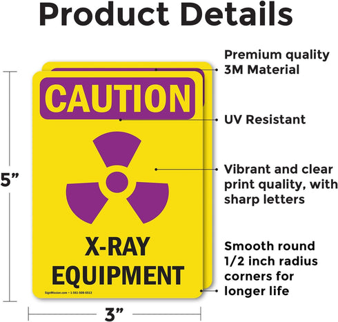 (2 Pack) X-Ray Equipment OSHA Caution Radiation Sign 5 Inch X 3.5 Inch Vinyl Label Decal Sticker, Weather Resistant