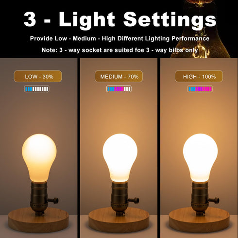 3 Way Lamp Socket Replacement - E26 Threaded Base with Turn Knob for Table & Floor Lamps (Antique Brass)