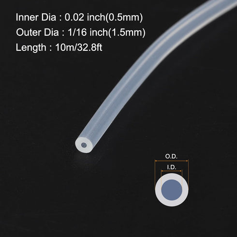 10m(33ft) 0.5mm(0.02") ID x 1.5mm(1/16") OD Silicone Tubing Clear Industrial Plastic Tubing Pure Silicone Hoses for Pump Siphoning Draining Irrigation Brewing