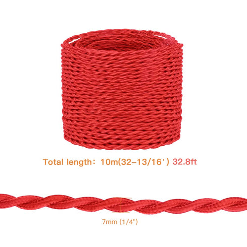 32.8ft Twisted Cloth Covered Wire, Red 18/2 Cloth Covered Electrical Wire, 18 Wire Gauge 2-Conductor Fabric Covered Lamp Cord, Vintage Twisted Cloth Covered Wire, for DIY Projects (Red)