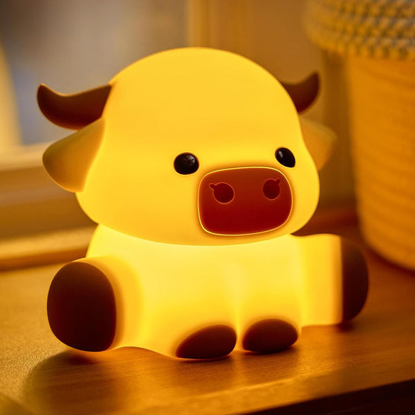 Znpum Highland Cow Night Light, Huggwaii Squishy Silicone Lamp for Kids - Dimmable