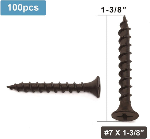 #7 x 1-3/8" Wood Screw, 100PCS Black Phosphate Coated Stainless Flat Truss Head Fast Self Tapping Screws