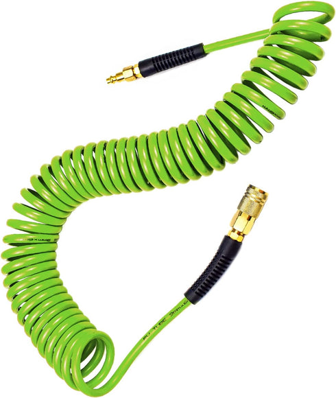 YOTOO Polyurethane Recoil Air Hose 1/4" Inner Diameter by 25' Long with Bend Restrictor and Quick Coupler