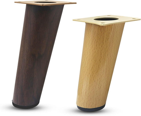 YAVVAY 12cm/15cm Wooden Conical Furniture Legs with Mounting Plate Screws and Anti-Slip Mats,