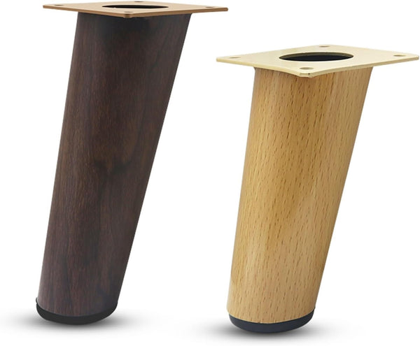 YAVVAY 12cm/15cm Wooden Conical Furniture Legs with Mounting Plate Screws and Anti-Slip Mats,