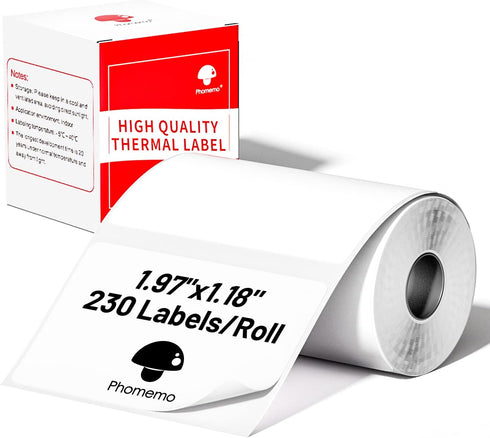 Phomemo Label Printer Thermal Sticker for M110/M100/M108/M220/M250/M221, 1.97"x1.18" (50x30mm), 230 Labels/Roll, Black