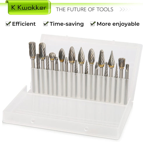 20PCS Tungsten Carbide Burr Set, 1/8 Shank Diamond Files for Dremel Rotary Drill, Metal Polishing and Wood Carving