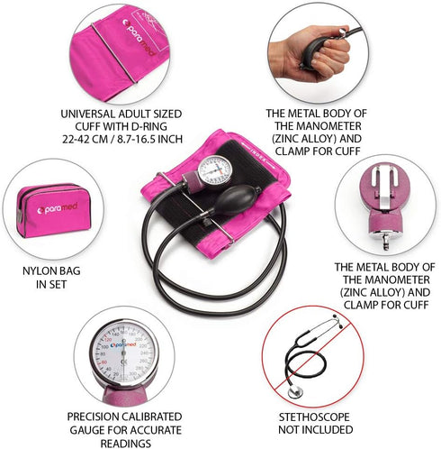 8.7-16.5" PARAMED Aneroid Sphygmomanometer Manual Blood Pressure Cuff with Universal Cuff and D-Ring Carrying Case
