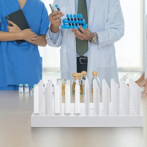 Lab Test Drying Rack, Holds 66pcs 12-16 mm Test Tubes, Plastic Stand Dryer for Peg Rack (White)