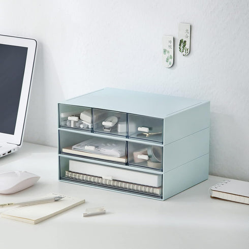Plastic Storage Drawer, 6 Drawers Desk Organizer, Makeup Organizer, Blue (6.5"L x 8.9"W x 5.1"H) by MILULUGO