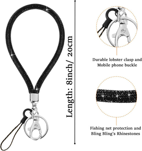 Keychain Wristlet Lanyard for Women, Bling Lanyard for Key Ring, Cute Car Keychain Holder