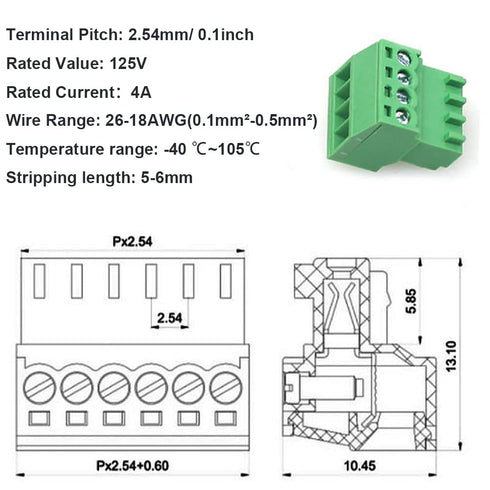 5Set 4-Pin 125V 4A 2.54mm PCB Mount Screw Terminal Block Connector for 26-18AWG Cable