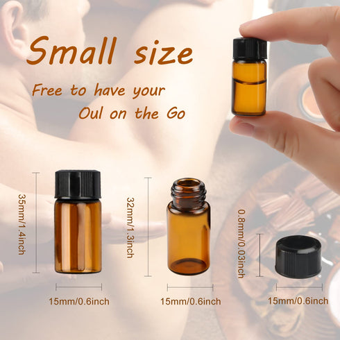 50 Pcs 3ml Amber Glass Essential Oil Bottles, Empty Refillable Travel Vials with Screw Caps for Lab Chemicals