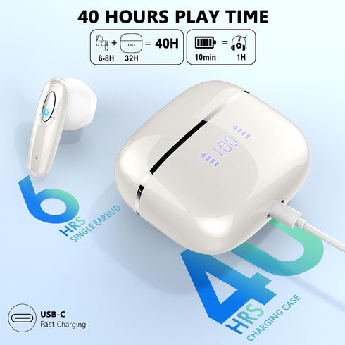 5.3 4 40H IP7 Wireless Earbud, Bluetooth Headphones Built in ENC Mic, Stereo Bass Wireless Earphones, Bluetooth Earbud