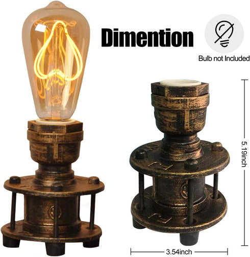 INJAK Room-E26 Bulb Steampunk Table Lamp Base Metal Brown Golden Small Desk Lamps Industrial Pipe End Table Lighting