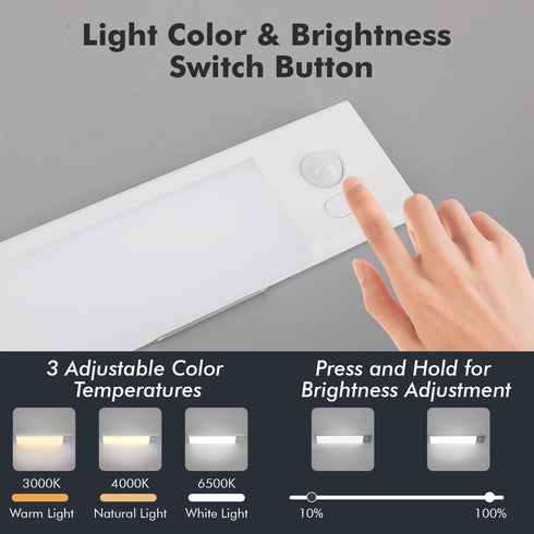 SAKSIAPRO 2 Pack 3 Dimmable 900mAh Closets, Under Cabinet Lighting, Colors & Motion Sensor Light Indoor, Rechargeable
