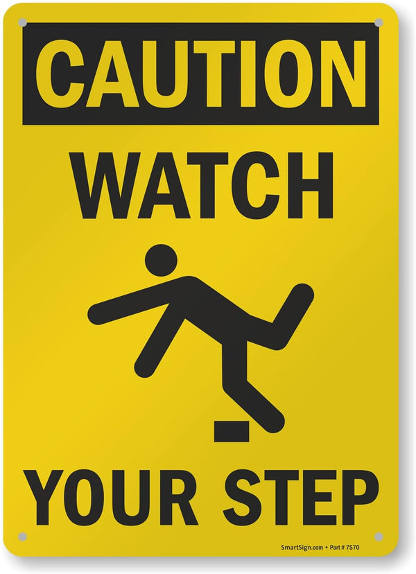 SmartSign-S-4431-AL-14 "Caution - Watch Your Step" Sign | Aluminum 10" x 14", Black on Yellow