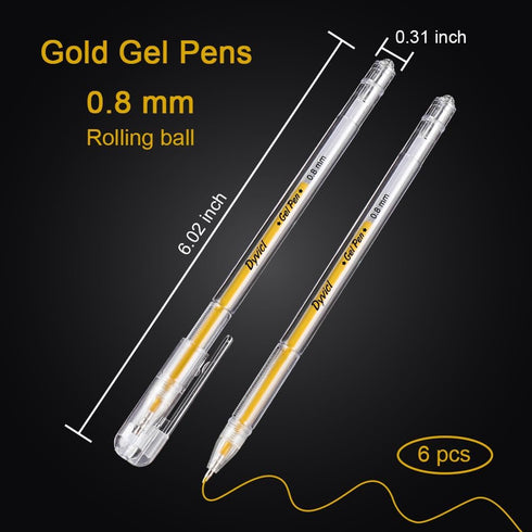 Dyvicl 6 Set Gold Gel Pens, 0.8 mm Fine Metallic Gold Pens for Black Paper Drawing, Sketching, Illustration, Journaling