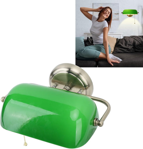 Asixxsix Vintage Wall Sconces with Bankers Lamp Shade, Indoor sconces Wall Lighting with Retro Pull Chain Switch, Green