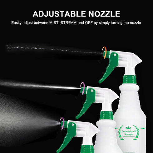 Plastic Spray Bottle 2 Pack, 32 Oz - Heavy Duty Leak Proof Mist Sprayer for Cleaning, Essential Oils, Hair