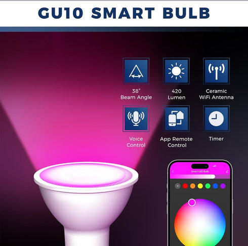 GU10 Bulb 50W 38Beam 5W 420LM, 86+CRI, 2.4GHz Smart Light Equivalent, Angle, Compatible with Alexa/Google