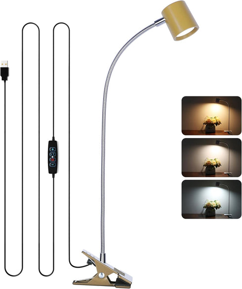 Dott Arts Desk Lamp, 360 Gooseneck USB Clip On Light, 3 Color Modes, 10 Levels Brightness Eye-Care Reading Lamp for