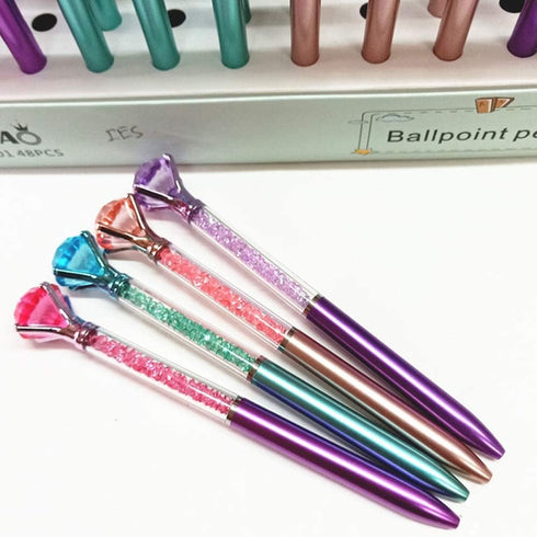 Diamond Pens Pack of 4, Cute Retractable Ballpoint Pens with Rhinestones, Crystal Bling, Blue Gel Ink for Women Gifts