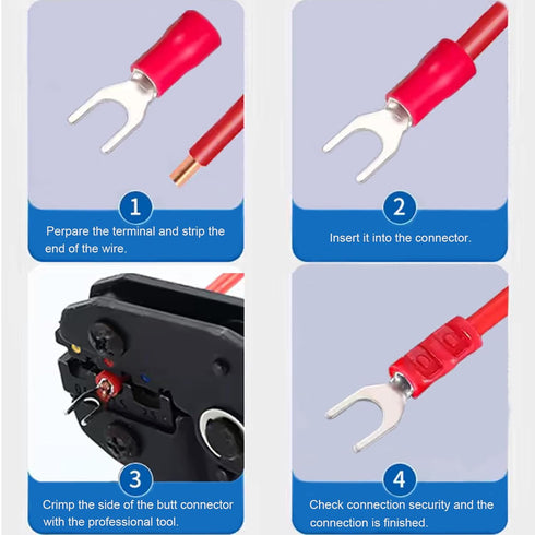 Insulated Fork Spade Wire Connector, 200Pcs AWG22-16 U Type Electrical Crimp Terminals (100 Pcs Red +100 Pcs Black)