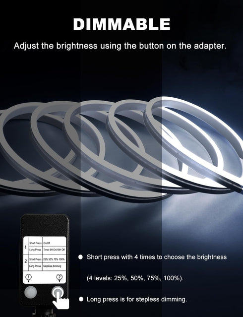33Ft 1200 Dimmable, 24V echosari Neon Rope Lights, LED Strip Lights with Timer Flexible Outdoor Neon Strip Light