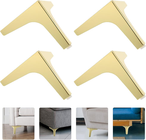 DONFAMDS 4pcs 13cm Metal Furniture Legs for Coffee Table and Cabinet Gold Triangle Sofa Support Legs for Stool