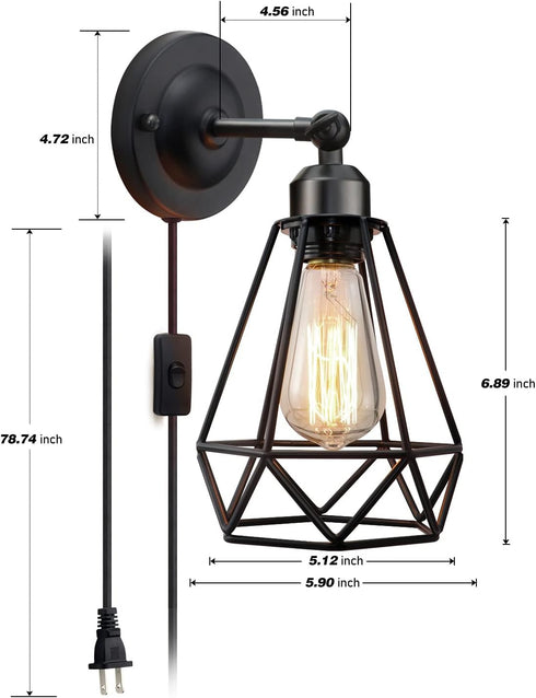 Porch-2 Pack WimiSom Plug in Wall Sconce, Wire Cage, Industrial Wall Lamp with Plug in Cord, Rustic Sconce Fixture
