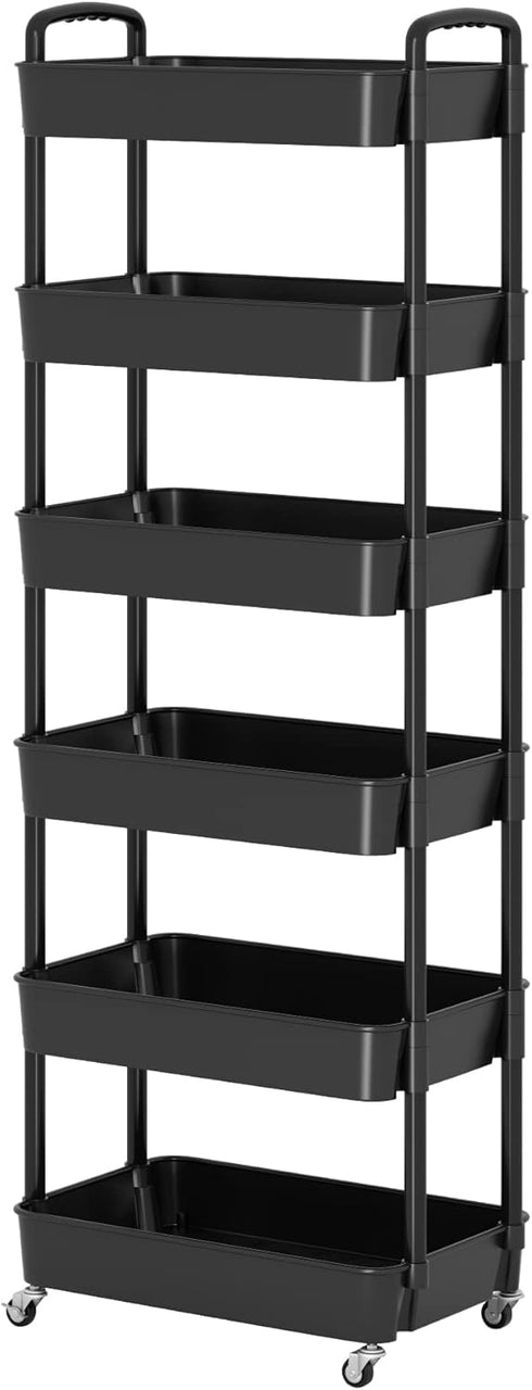 Sywhitta 6-Tier Plastic Rolling Utility Cart with Handle, Multi-Functional Storage Trolley for Office, Living Room,